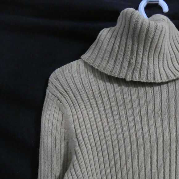 Y2K | OLD NAVY | small | Ribbed Beige Turtleneck Cotton Sweater - Picture 9 of 14